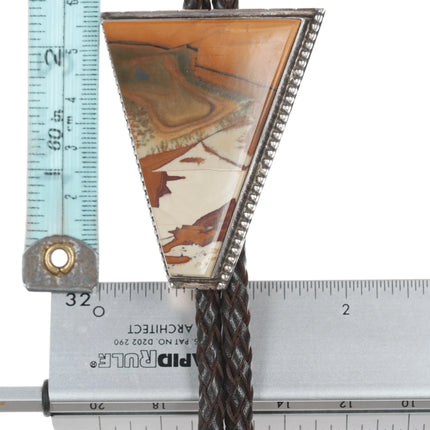 Large Southwestern Modernsit Sterling and picture jasper bolo tie - Estate Fresh Austin