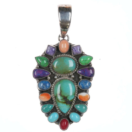 Large Southwestern sterling Multi - stone sterling cluster pendant - Estate Fresh Austin