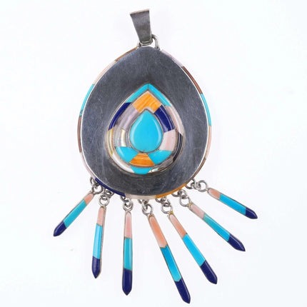 Large Southwestern sterling shell and stone inlay pendant - Estate Fresh Austin