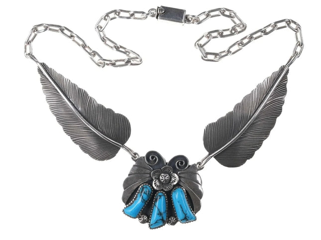 Large Southwestern Sterling/howlite Feather pendant necklace. - Estate Fresh Austin