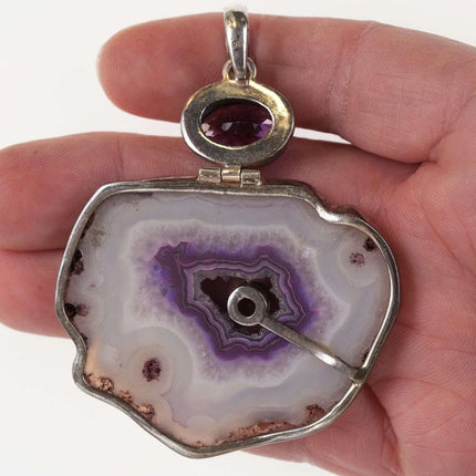 Large Sterling mounted Amethyst Agate pendant - Estate Fresh Austin