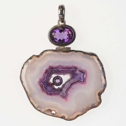 Large Sterling mounted Amethyst Agate pendant - Estate Fresh Austin
