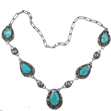 Large Vintage AT Sterling and turquoise Native American Necklace - Estate Fresh Austin