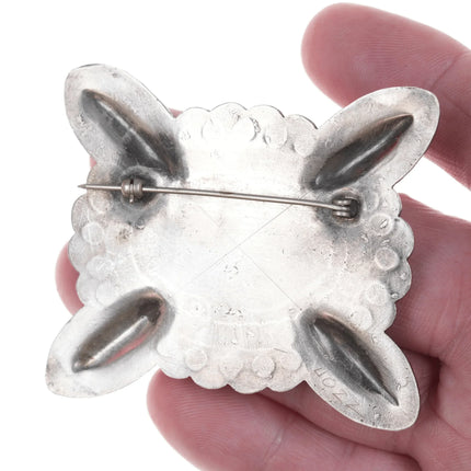 Large Vintage Hand stamped Navajo silver and variscite pin - Estate Fresh Austin