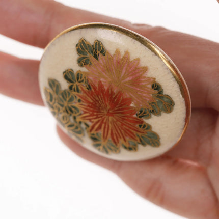 Large Vintage Japanese Satsuma gilt pinback brooch pin - Estate Fresh Austin