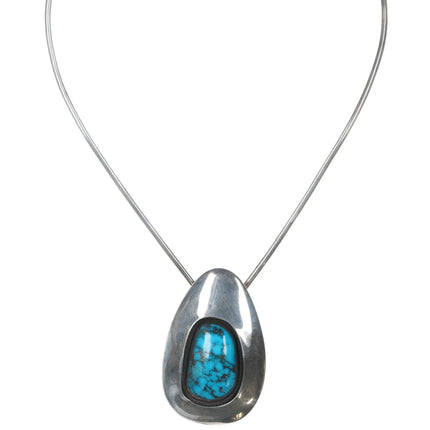 Large Vintage JPS Native American sterling collar necklace with turquoise pendant - Estate Fresh Austin