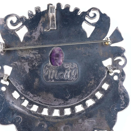 Large Vintage Matl Sterling Turquoise Amethyst repousse birds pendant/pin - Estate Fresh Austin