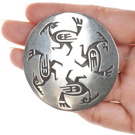 Large Vintage Native American Overlay Roadrunner pendant sterling - Estate Fresh Austin