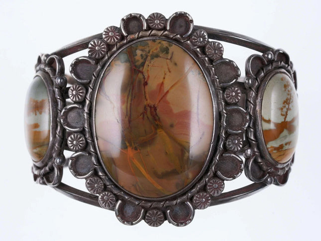Large Vintage Native American Silver and Jasper cuff bracelet - Estate Fresh Austin