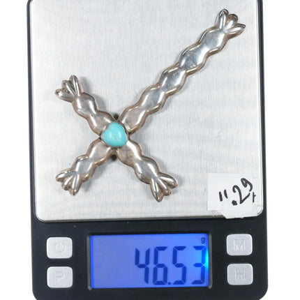Large Vintage Native American sterling and turquoise cross pendant y - Estate Fresh Austin