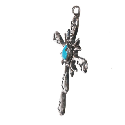 Large Vintage Native American sterling and turquoise cross pendant - Estate Fresh Austin