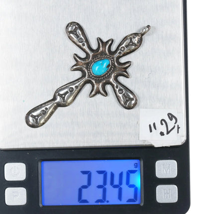 Large Vintage Native American sterling and turquoise cross pendant - Estate Fresh Austin