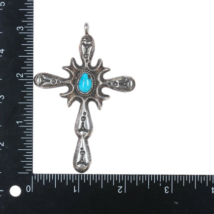 Large Vintage Native American sterling and turquoise cross pendant - Estate Fresh Austin