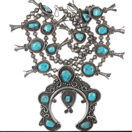 Large Vintage Native American Sterling and turquoise squash blossom necklace - Estate Fresh Austin