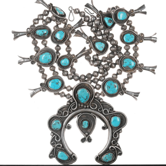 Large Vintage Native American Sterling and turquoise squash blossom necklace - Estate Fresh Austin