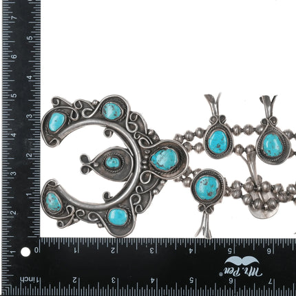 Large Vintage Native American Sterling and turquoise squash blossom necklace - Estate Fresh Austin