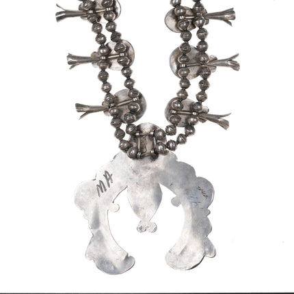 Large Vintage Native American Sterling and turquoise squash blossom necklace - Estate Fresh Austin