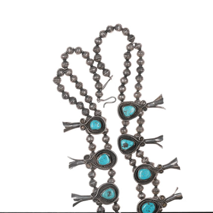 Large Vintage Native American Sterling and turquoise squash blossom necklace - Estate Fresh Austin