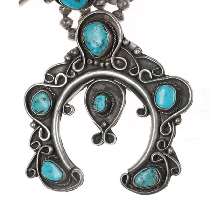 Large Vintage Native American Sterling and turquoise squash blossom necklace - Estate Fresh Austin