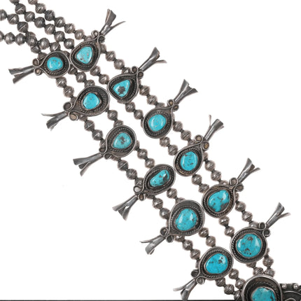 Large Vintage Native American Sterling and turquoise squash blossom necklace - Estate Fresh Austin