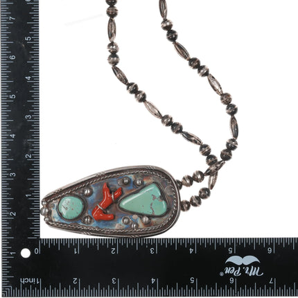 Large Vintage Native American sterling, branch coral, turquoise pendant necklace - Estate Fresh Austin