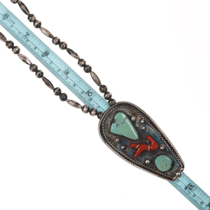 Large Vintage Native American sterling, branch coral, turquoise pendant necklace - Estate Fresh Austin