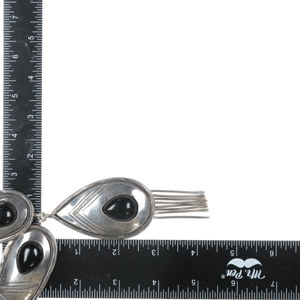 Large Vintage Native American sterling onyx hand stamped necklace - Estate Fresh Austin