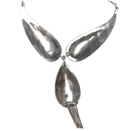 Large Vintage Native American sterling onyx hand stamped necklace - Estate Fresh Austin