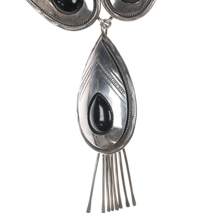 Large Vintage Native American sterling onyx hand stamped necklace - Estate Fresh Austin