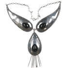 Large Vintage Native American sterling onyx hand stamped necklace - Estate Fresh Austin