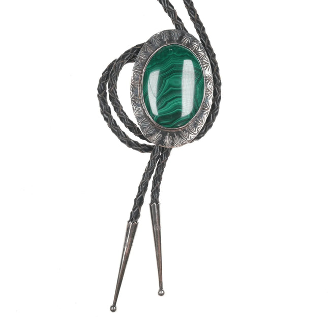 Large Vintage Navajo Brooch/Convertible bolo tie silver and Malachite pin - Estate Fresh Austin