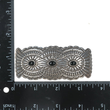 Large Vintage Navajo Sterling and onyx barette - Estate Fresh Austin