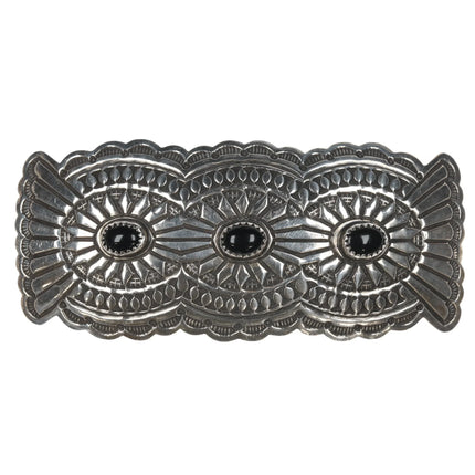 Large Vintage Navajo Sterling and onyx barette - Estate Fresh Austin