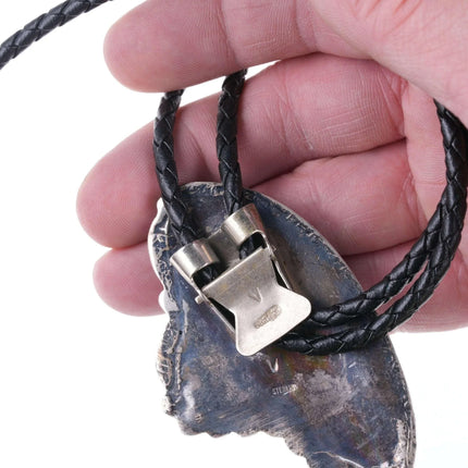 Large Vintage Navajo sterling freeform turquoise bolo tie - Estate Fresh Austin