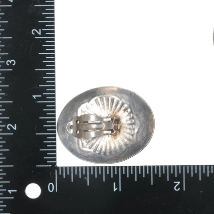 Large Vintage Navajo sterling hand stamped natural turquoise concho clip earrings - Estate Fresh Austin