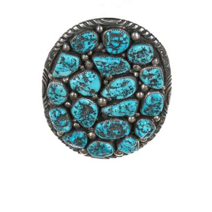 Large Vintage Navajo sterling Kingman Nugget turquoise belt buckle - Estate Fresh Austin