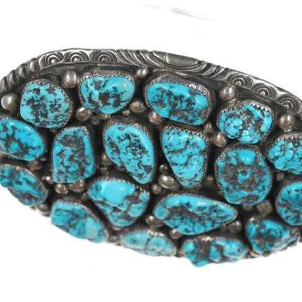 Large Vintage Navajo sterling Kingman Nugget turquoise belt buckle - Estate Fresh Austin