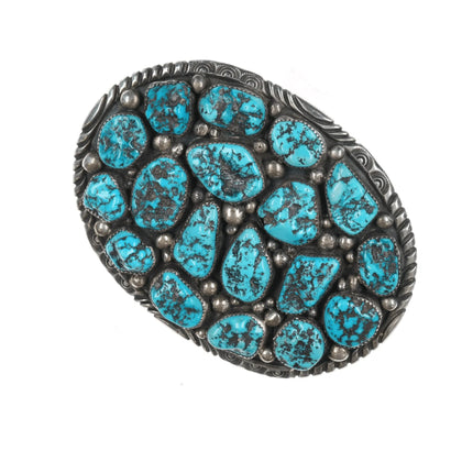 Large Vintage Navajo sterling Kingman Nugget turquoise belt buckle - Estate Fresh Austin