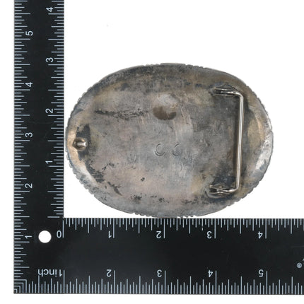 Large Vintage Navajo sterling Kingman Nugget turquoise belt buckle - Estate Fresh Austin