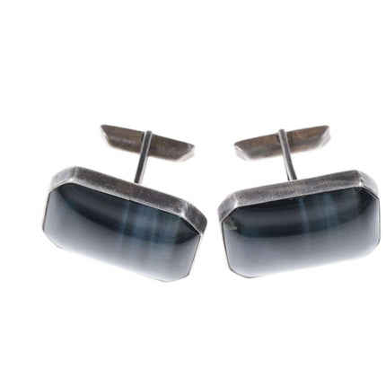Large Vintage Sterling Grey/Blue Cat's Eye Cufflinks - Estate Fresh Austin