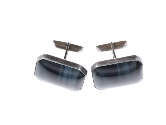 Large Vintage Sterling Grey/Blue Cat's Eye Cufflinks - Estate Fresh Austin