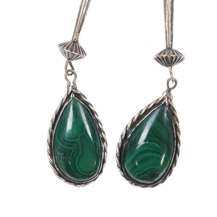 Large Vintage Sterling Malachite bolo tie with fancy tips - Estate Fresh Austin