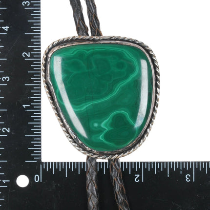 Large Vintage Sterling Malachite bolo tie with fancy tips - Estate Fresh Austin