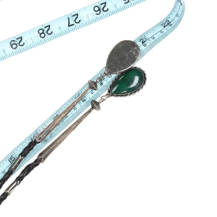 Large Vintage Sterling Malachite bolo tie with fancy tips - Estate Fresh Austin
