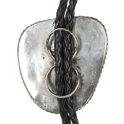 Large Vintage Sterling Malachite bolo tie with fancy tips - Estate Fresh Austin