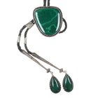 Large Vintage Sterling Malachite bolo tie with fancy tips - Estate Fresh Austin