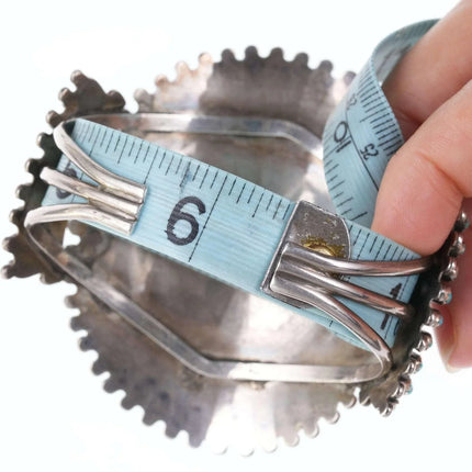 6.5" Large Vintage Zuni Needlepoint sterling/turquoise cuff bracelet - Estate Fresh Austin