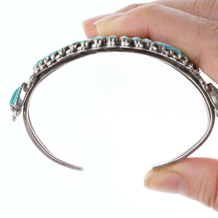 6.5" Large Vintage Zuni Needlepoint sterling/turquoise cuff bracelet - Estate Fresh Austin