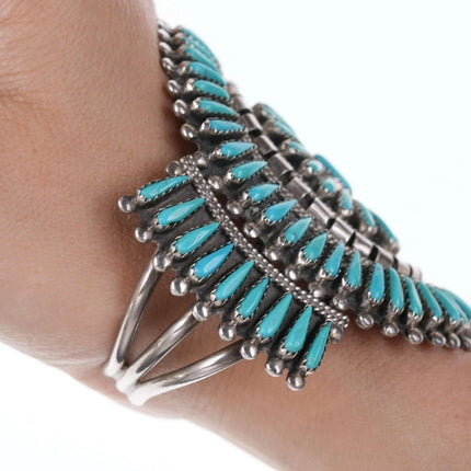 6.5" Large Vintage Zuni Needlepoint sterling/turquoise cuff bracelet - Estate Fresh Austin