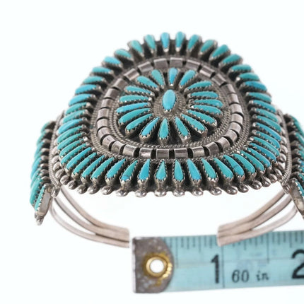 6.5" Large Vintage Zuni Needlepoint sterling/turquoise cuff bracelet - Estate Fresh Austin